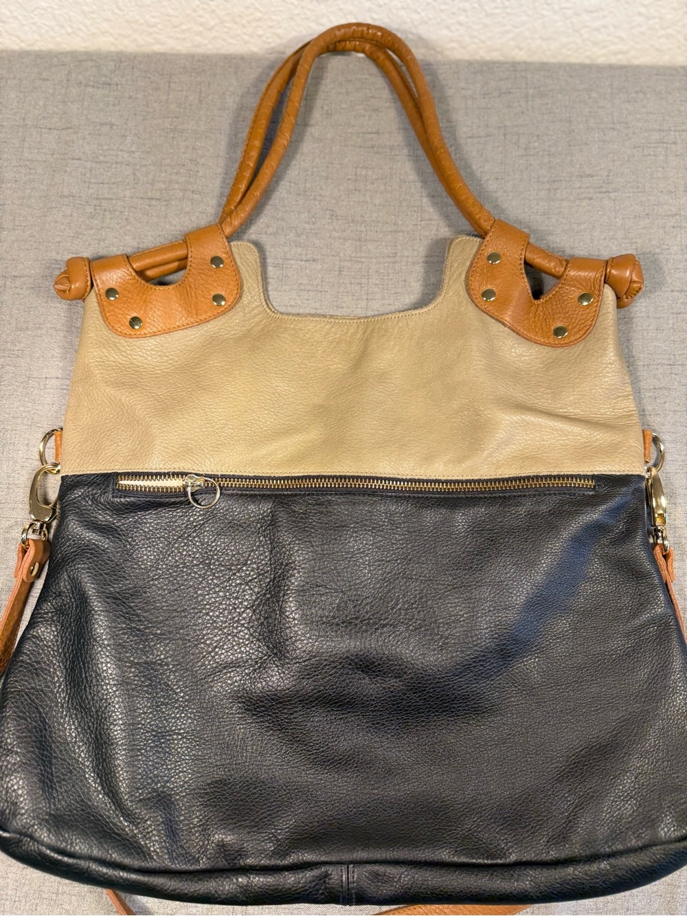 Pietro Alessandro NY Tri-Color Leather Colorblock Hobo Shoulder Bag Purse